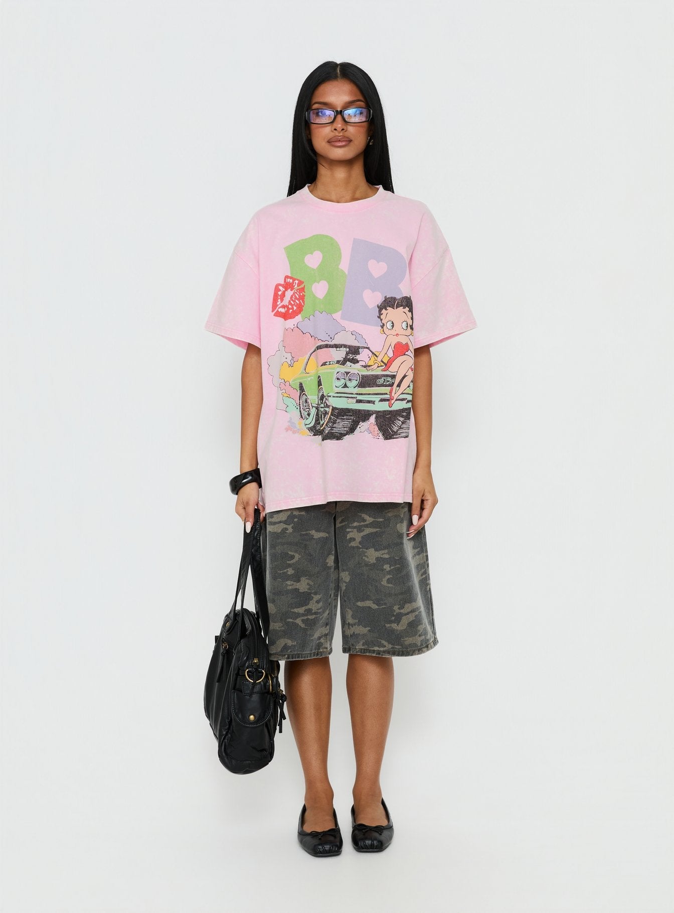 Betty Boop Speedracer Oversized Graphic Tee Washed Pink