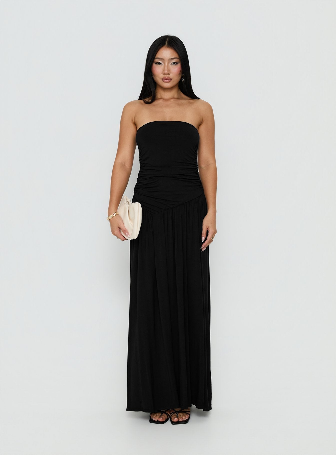 Adalisa Strapless Ruched Maxi Dress Black