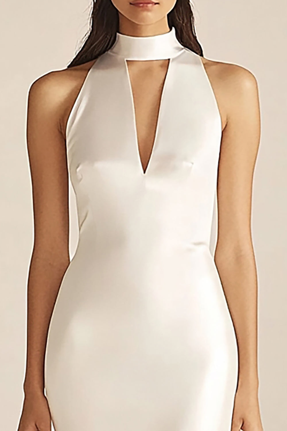 Ivory Satin High Neck Mermaid Maxi Rehearsal Dinner Dress