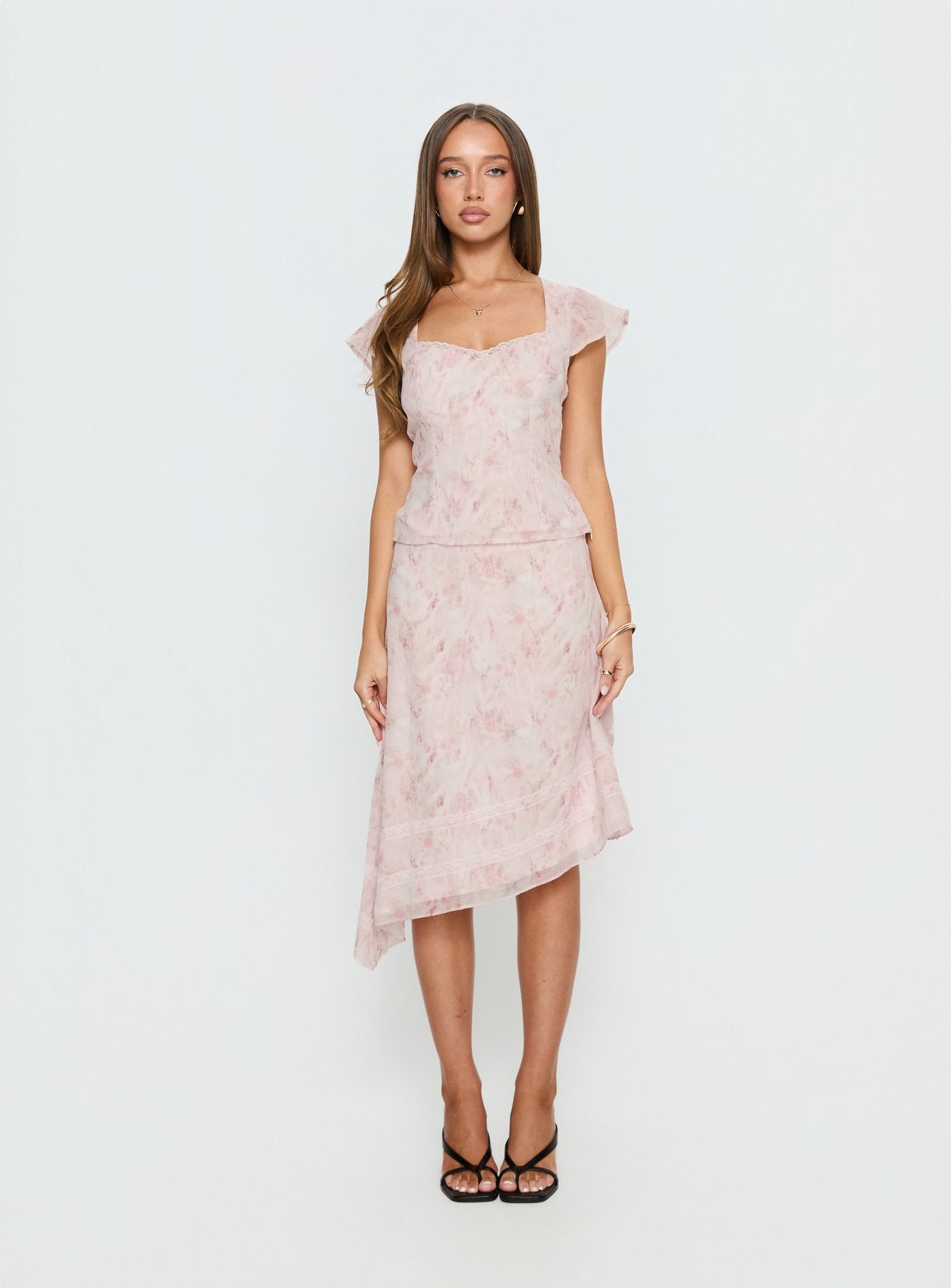 Avaline Lace Trim Blouse Top Pink
