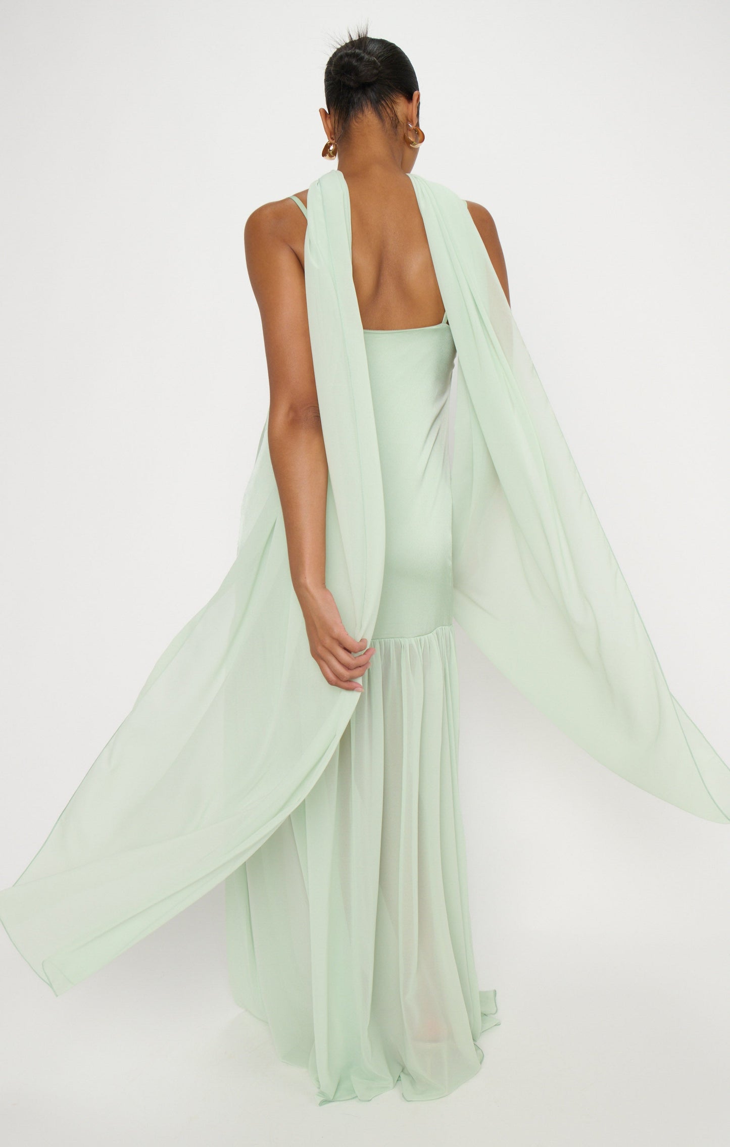 Dalia Maxi Dress ~ Pistachio Luxe Satin