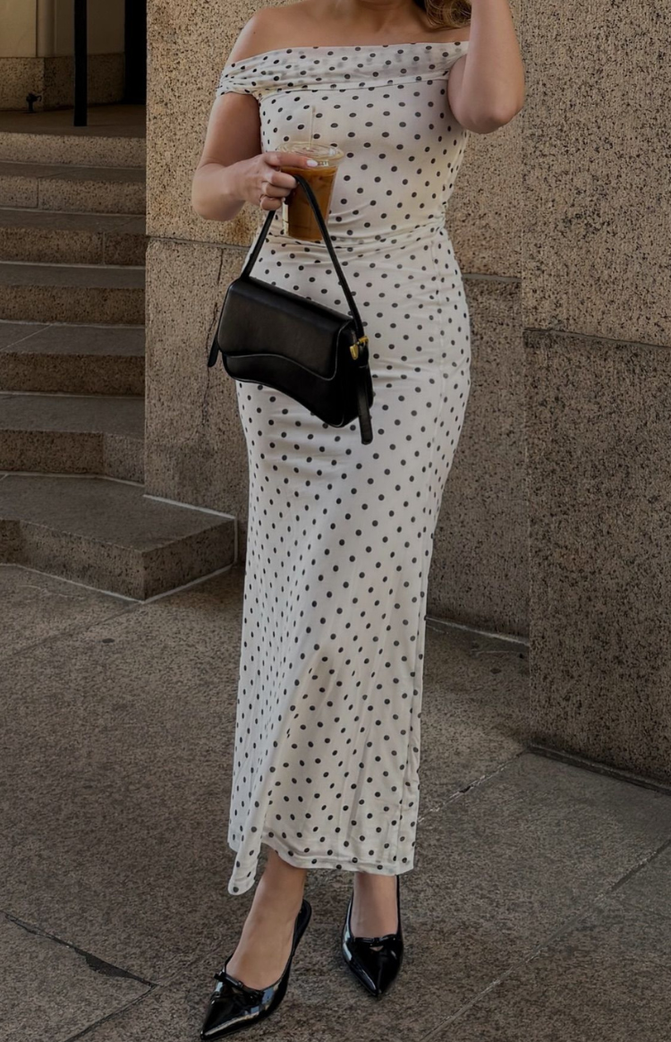 Cole White Polka Mesh Maxi Dress