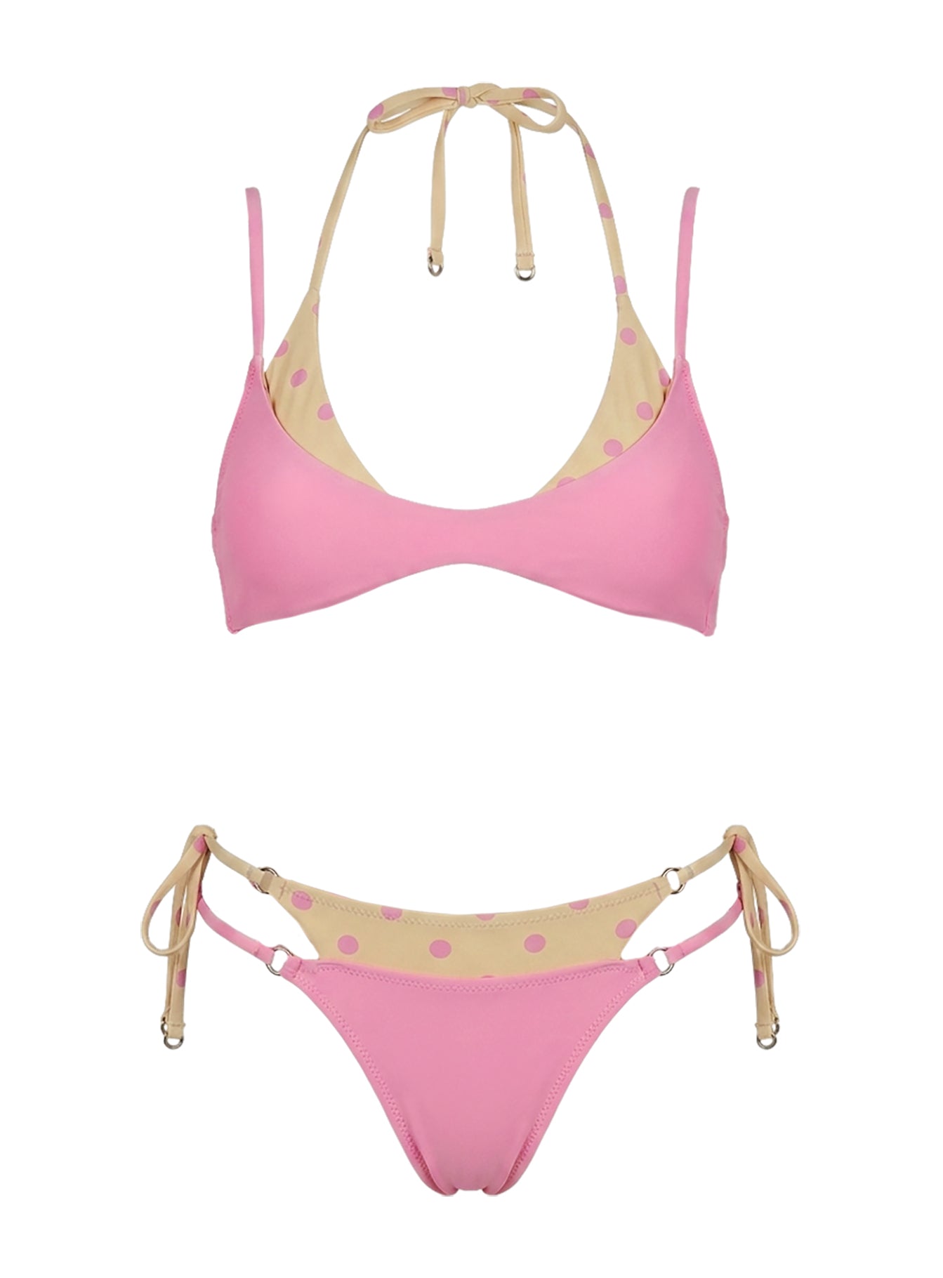 Andrei Layered Triangle Bikini Top Pink / Orange Polka Dot