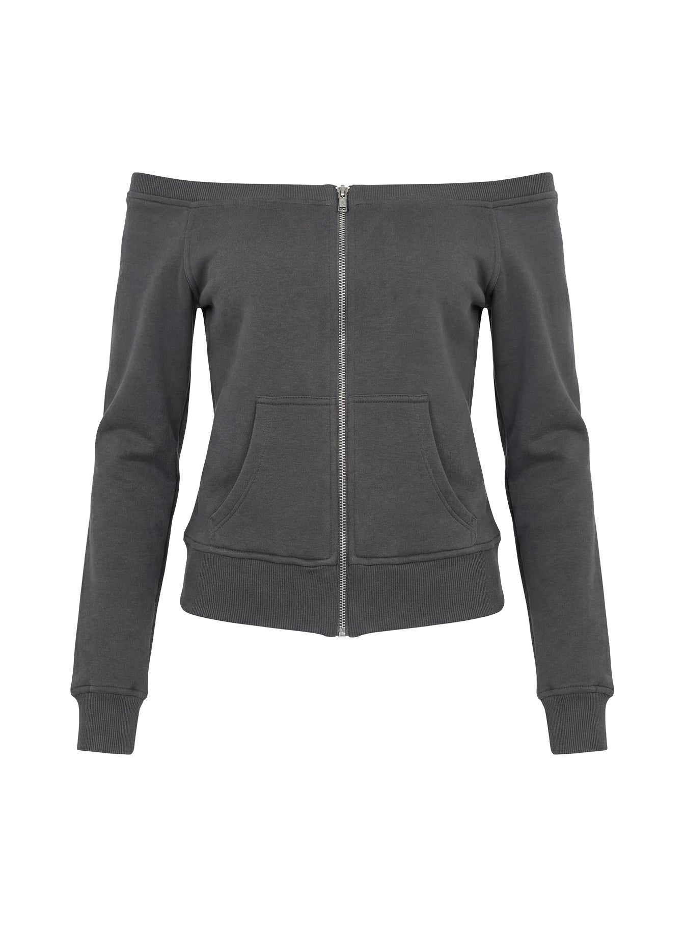 Airazo Off Shoulder Zip Through Jumper Grey