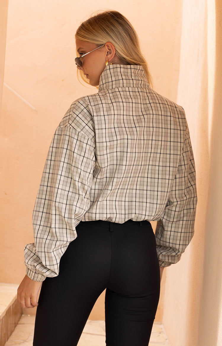 Lee Beige Plaid Funnel Neck Jacket