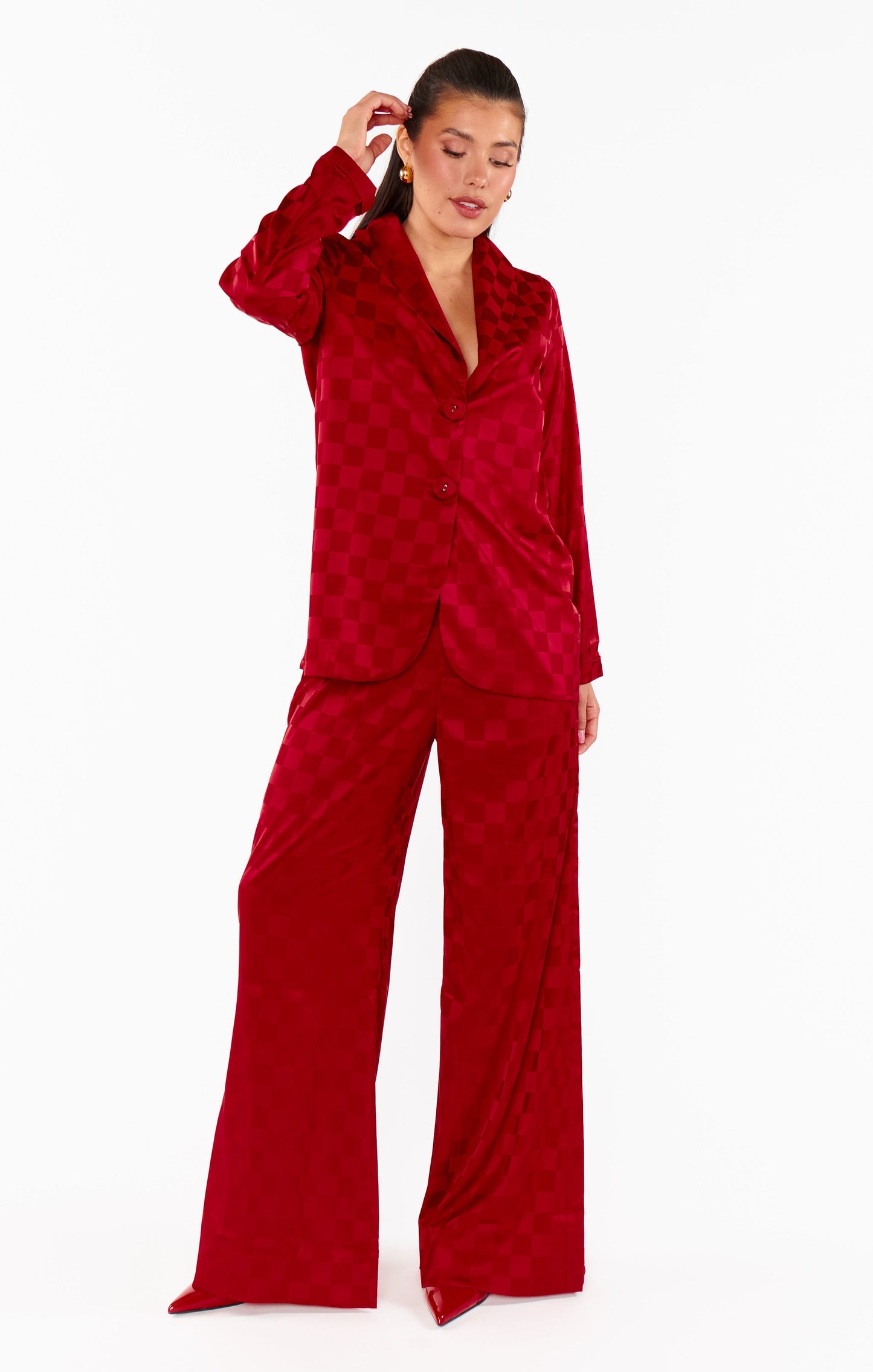 Felix Blazer ~ Red Checkerboard Satin