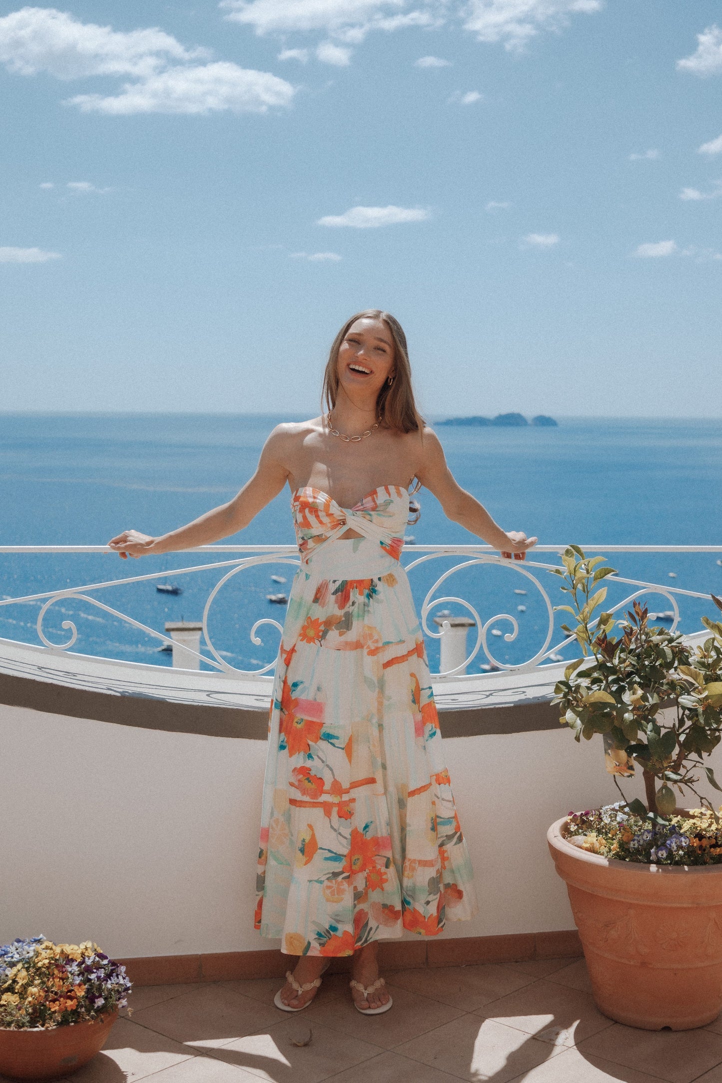 Sitara Strapless Midi Dress - Blue Alfresco Floral