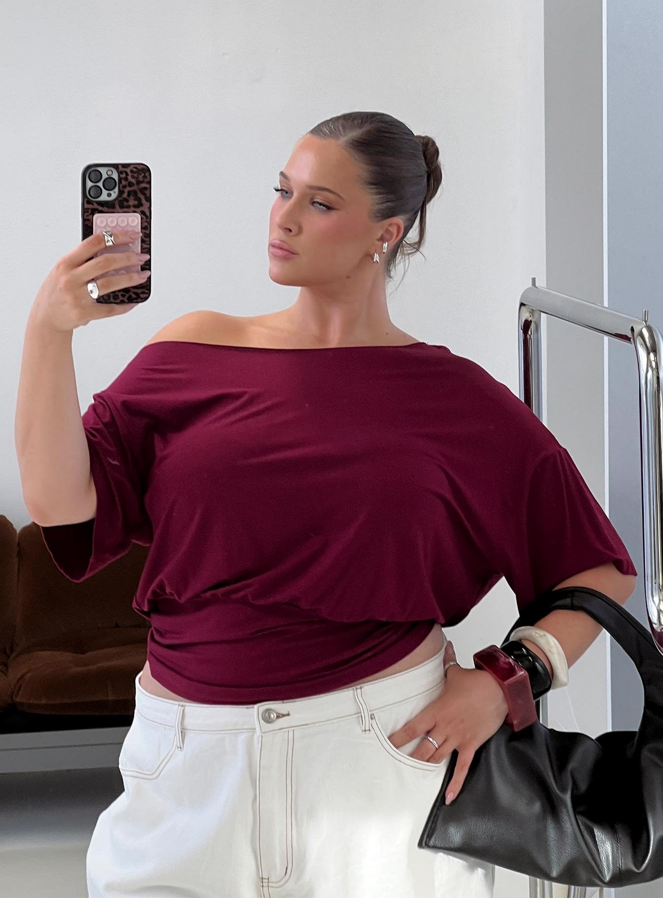Ashlinn Off Shoulder Drapey Top Cherry Lacquer Curve