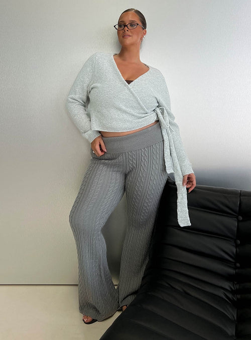 Baleigh Cable Knit Foldover Pants Grey Curve
