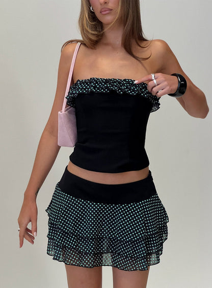 Attilia Frill Detail Strapless Top Black Polka Dot