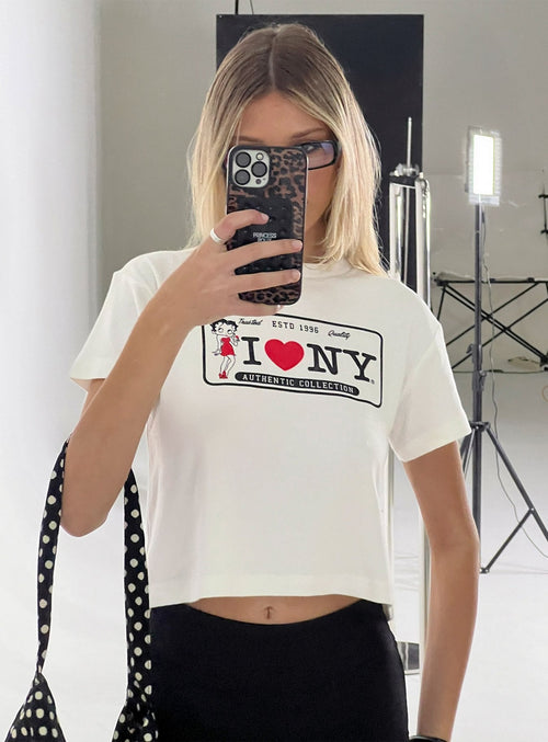 Betty Loves NY Graphic Baby Tee White