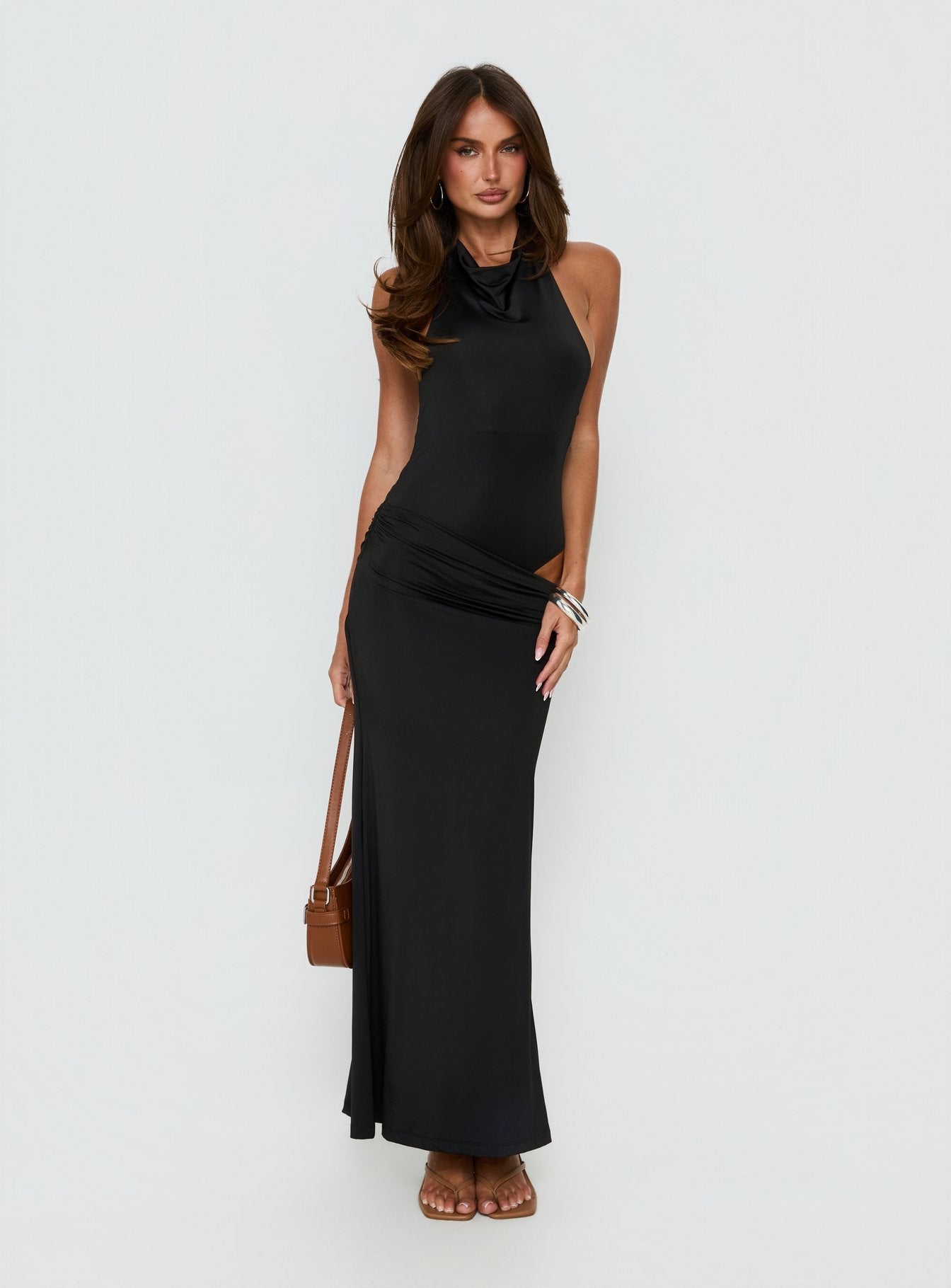 Arabel Halter Cowl Neck Maxi Dress Black