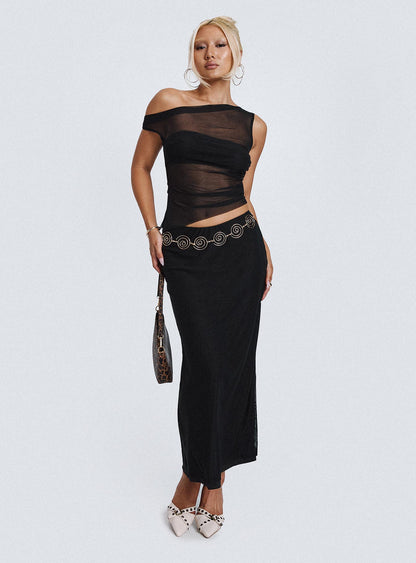 Aristocrat One Shoulder Mesh Set Black