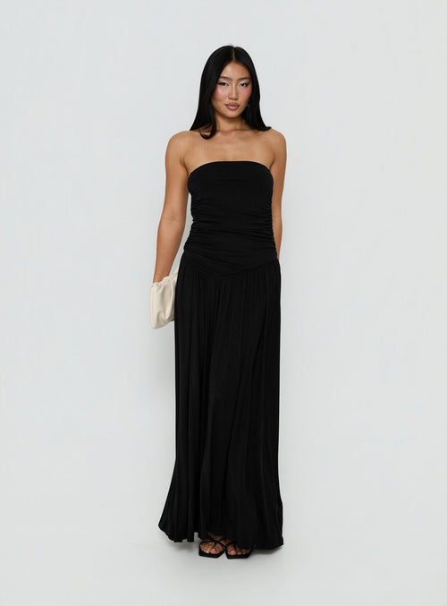 Adalisa Strapless Ruched Maxi Dress Black