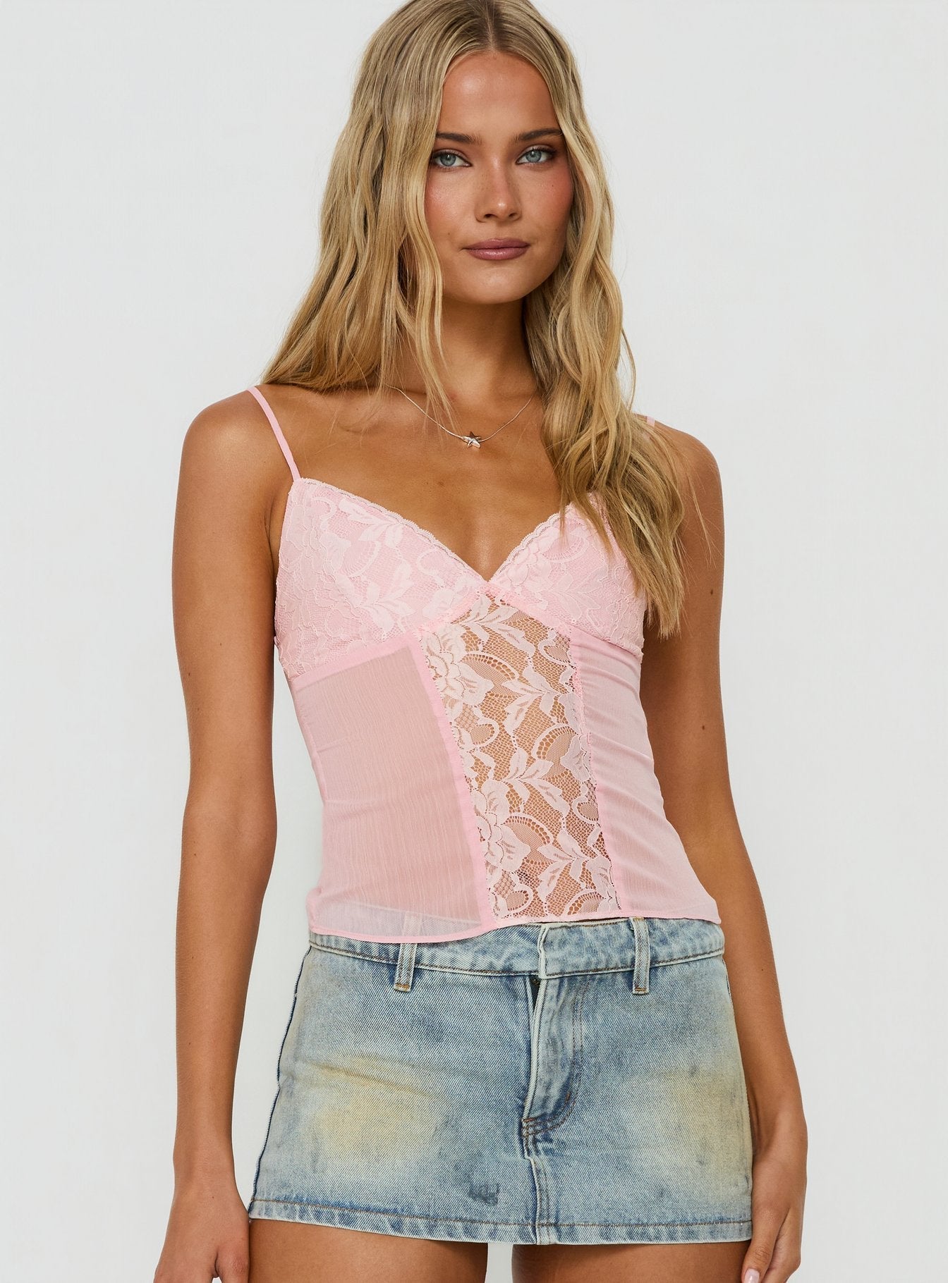 Andris Lace Detail Cami Top Pink