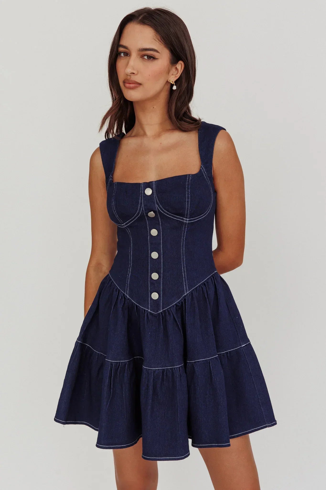 Deep Dive Square Neck Mini Dress Indigo