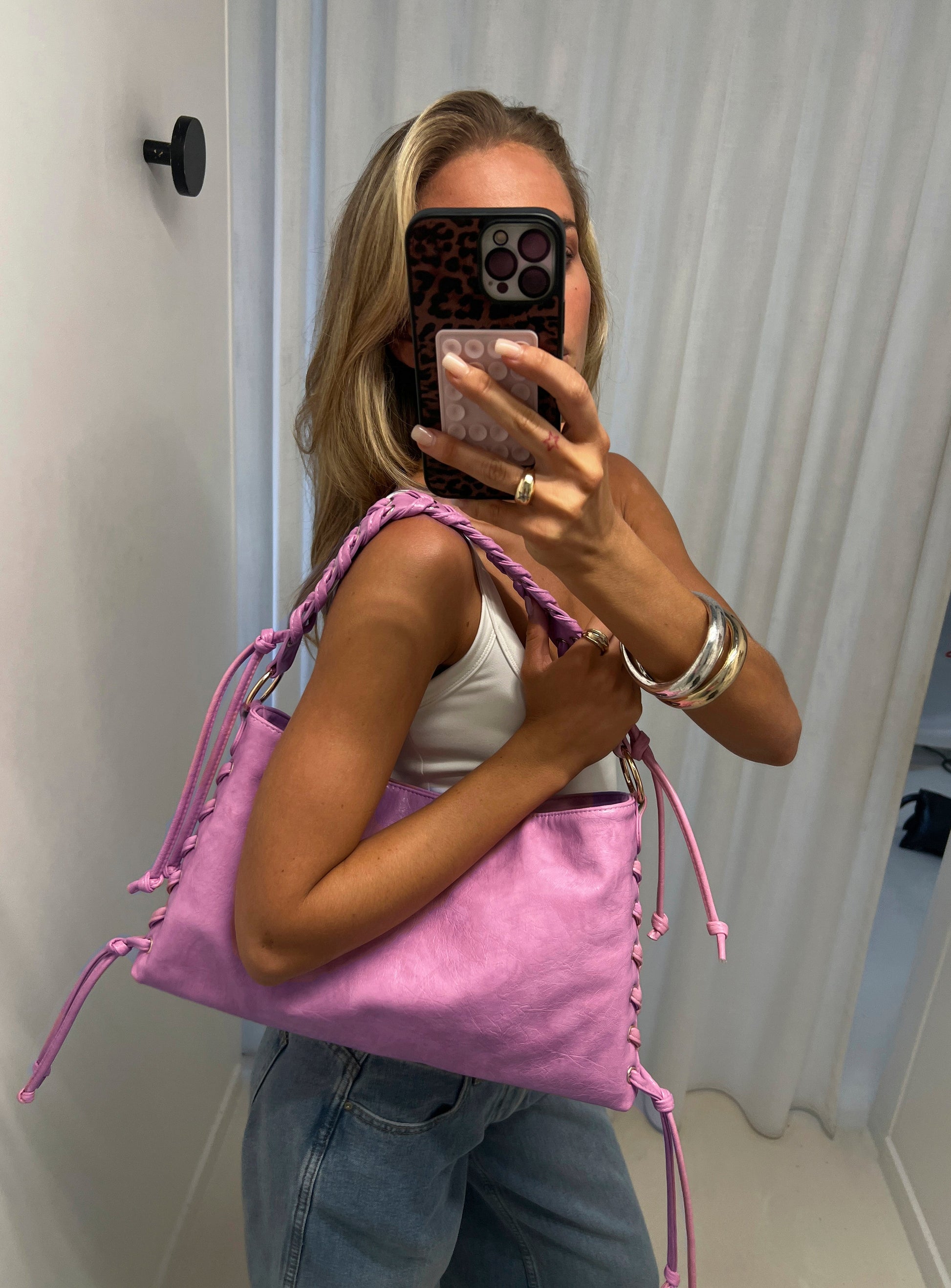 Amadea Tie Detail Shoulder Bag Pink