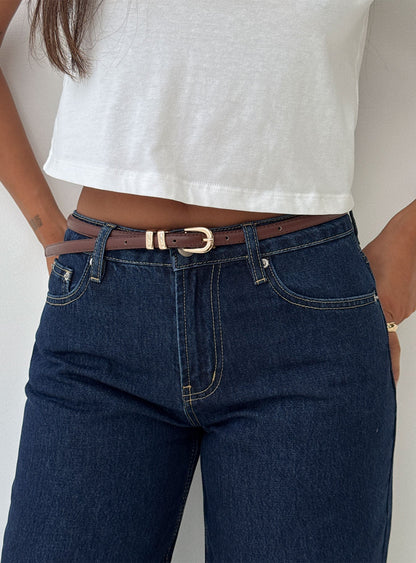 Antilles Faux Leather Micro Belt Brown / Gold