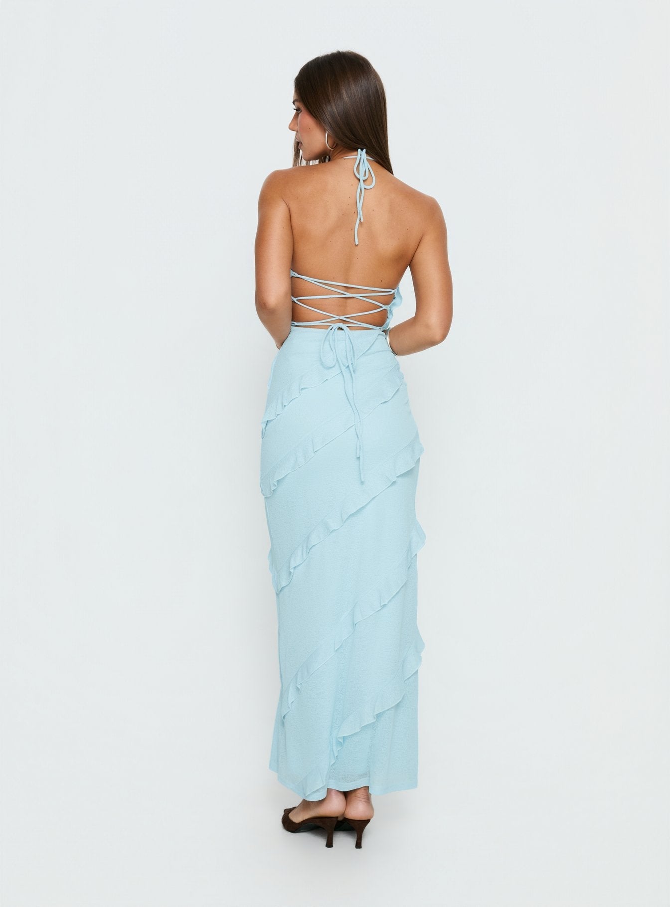 Adesta Frill Halter Maxi Dress Blue