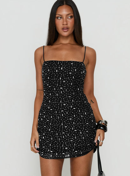 Anestassia Embellished Mini Dress Black