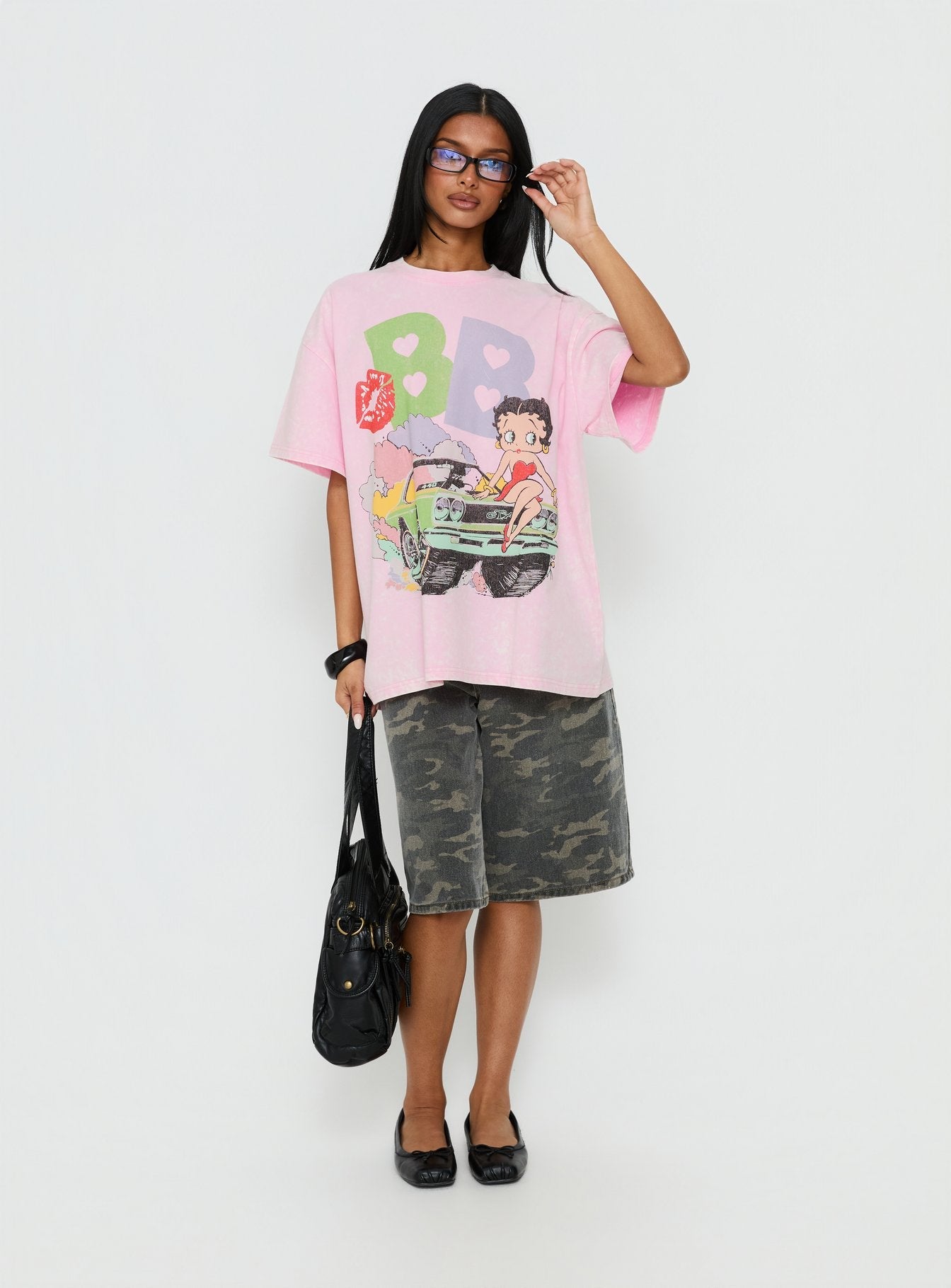 Betty Boop Speedracer Oversized Graphic Tee Washed Pink