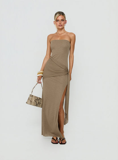 Analeah Strapless Maxi Dress Brown