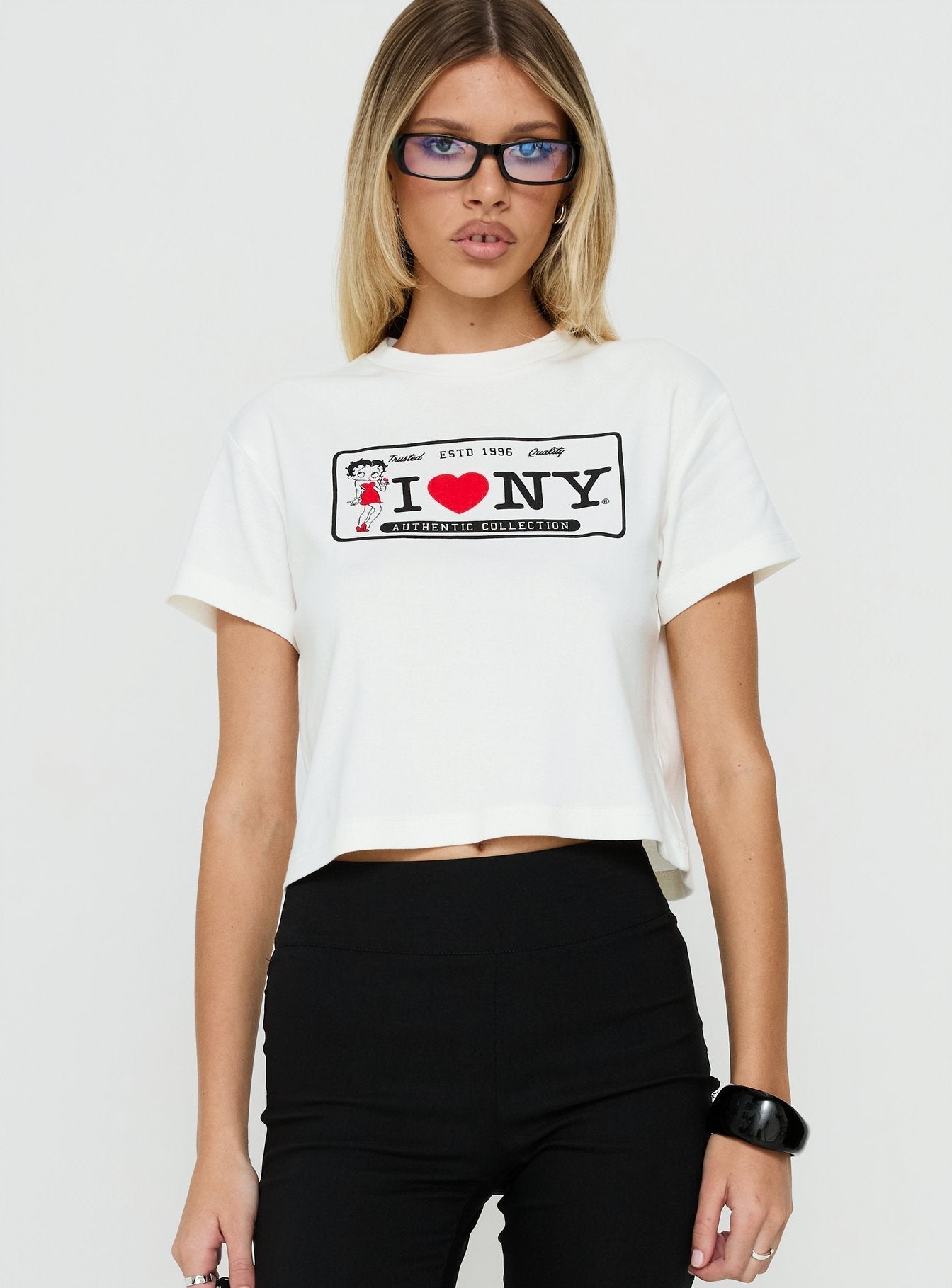 Betty Loves NY Graphic Baby Tee White