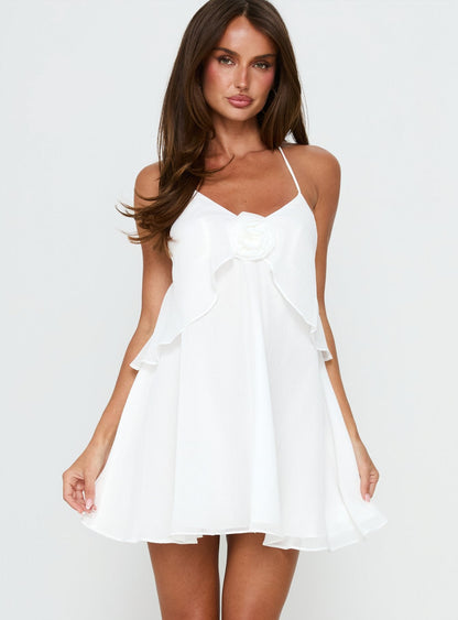 Big Picture Chiffon Babydoll Frill Mini Dress White