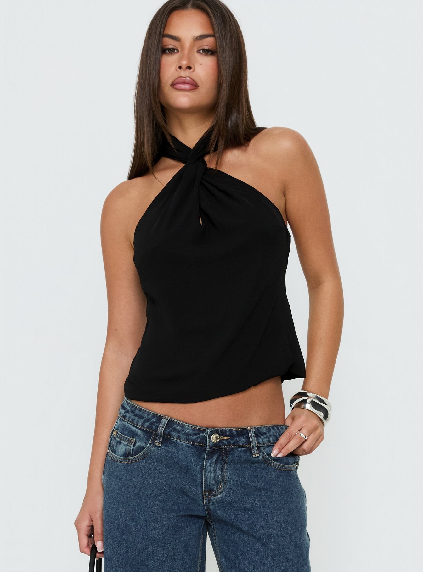 Adalynne Twist Front Top Black