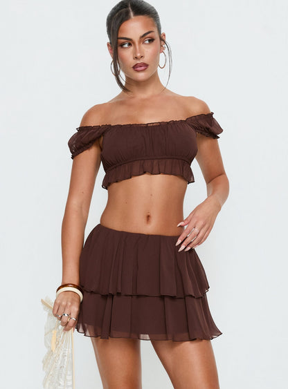 Ackee Tiered Mini Skort Brown