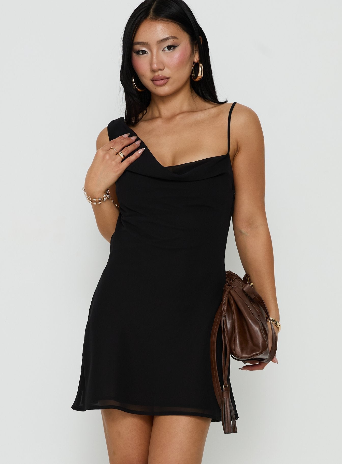 Adelayde Cowl Neck Bra Mini Dress Black