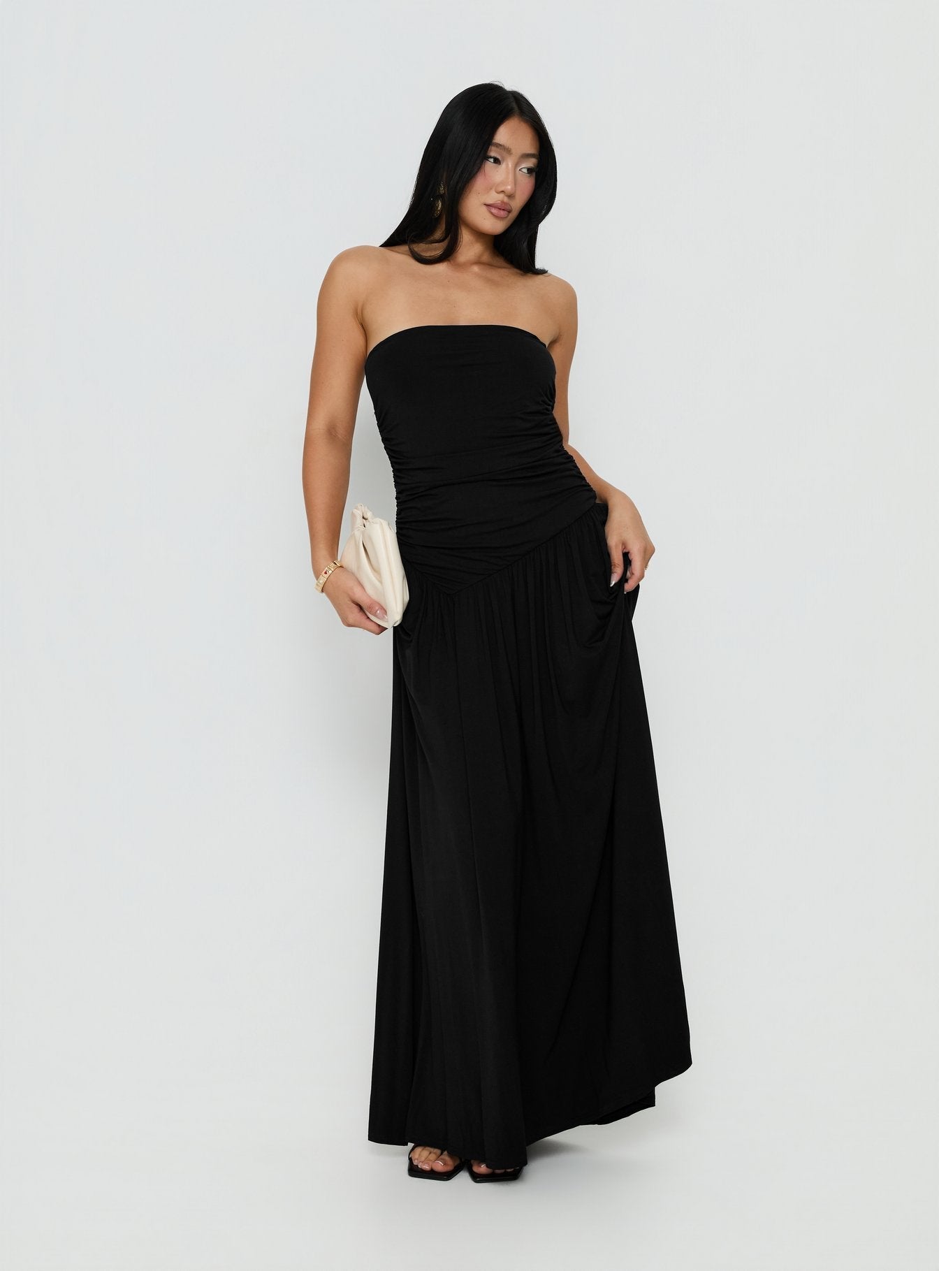 Adalisa Strapless Ruched Maxi Dress Black