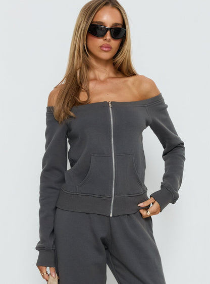 Airazo Off Shoulder Zip Through Jumper Grey