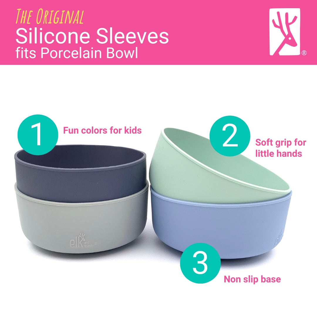 Porcelain Bowl Silicone Sleeve Sage/MistyBlue/Navy/Gray