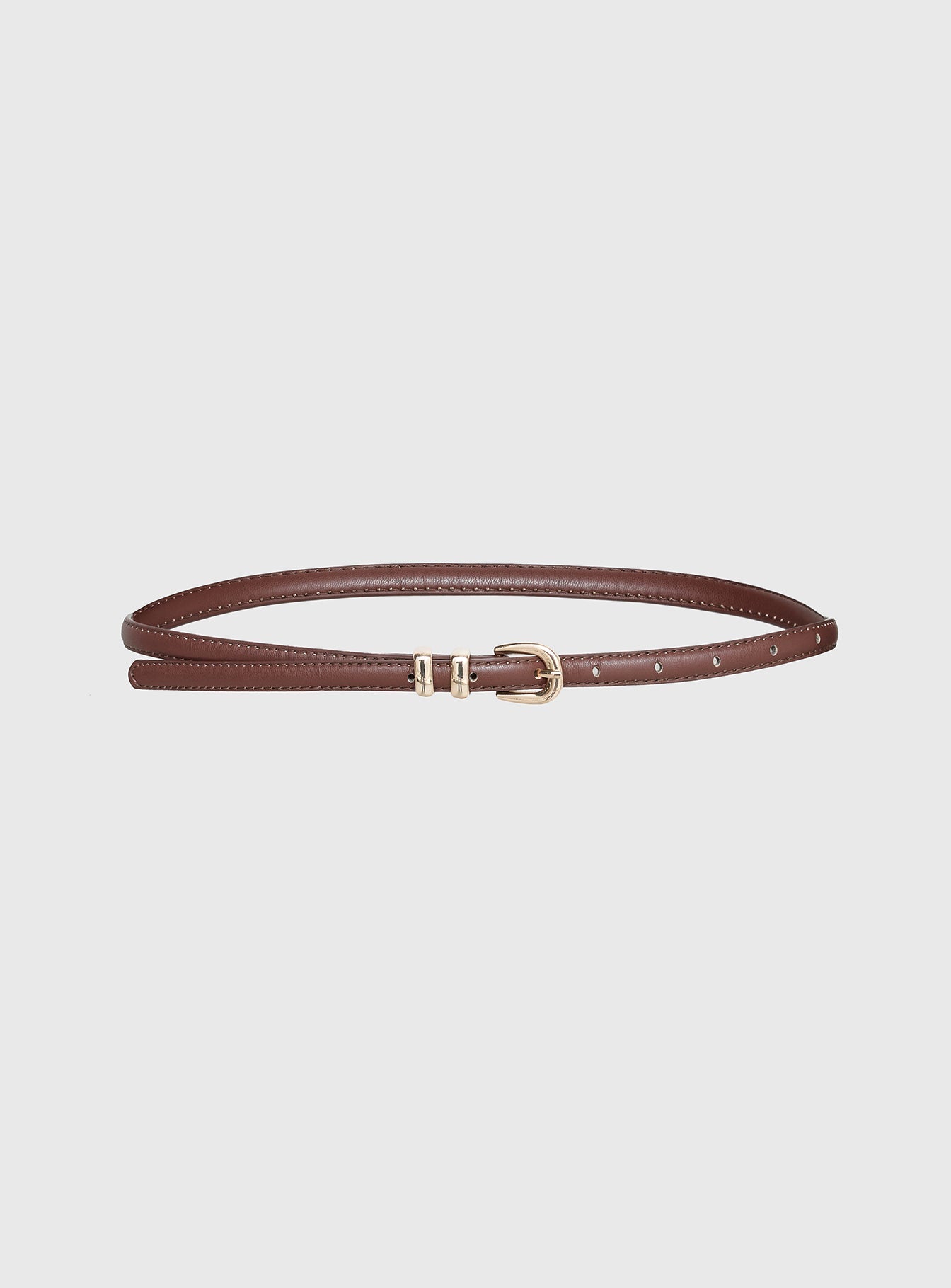 Antilles Faux Leather Micro Belt Brown / Gold