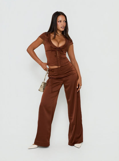 Aubrette Satin Collar Top Chocolate