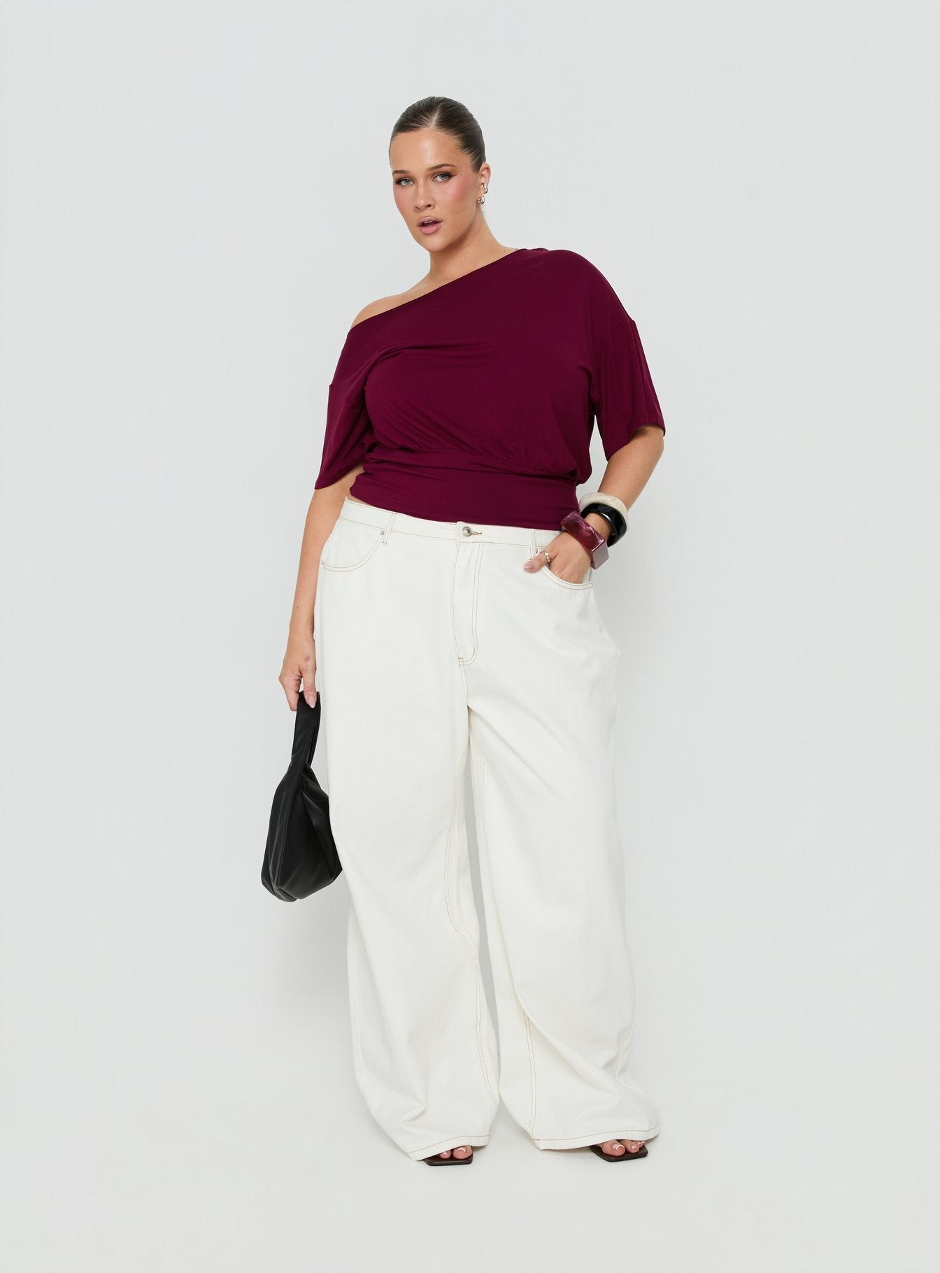 Ashlinn Off Shoulder Drapey Top Cherry Lacquer Curve