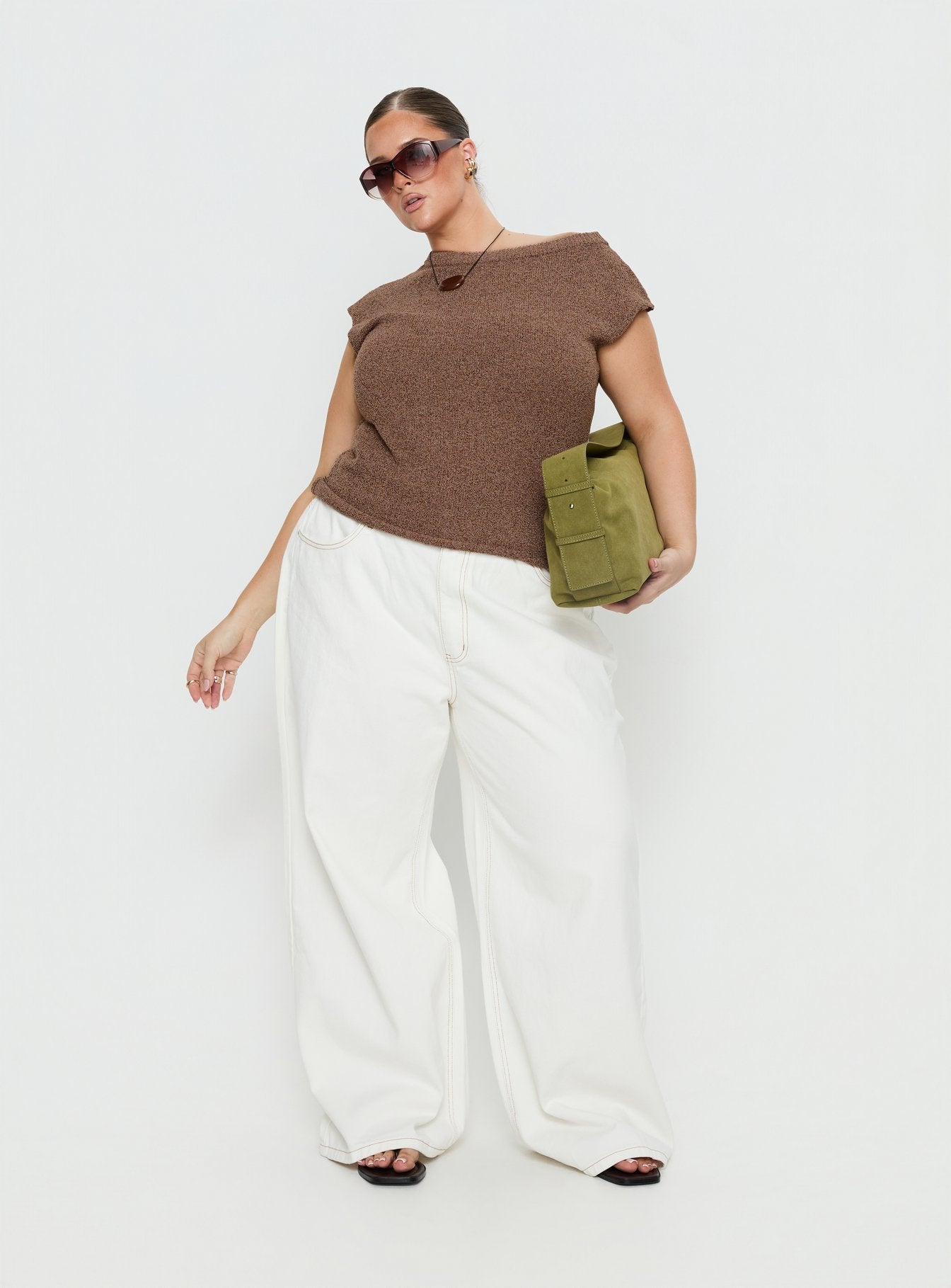 Ashfield Off Shoulder Top Brown Curve