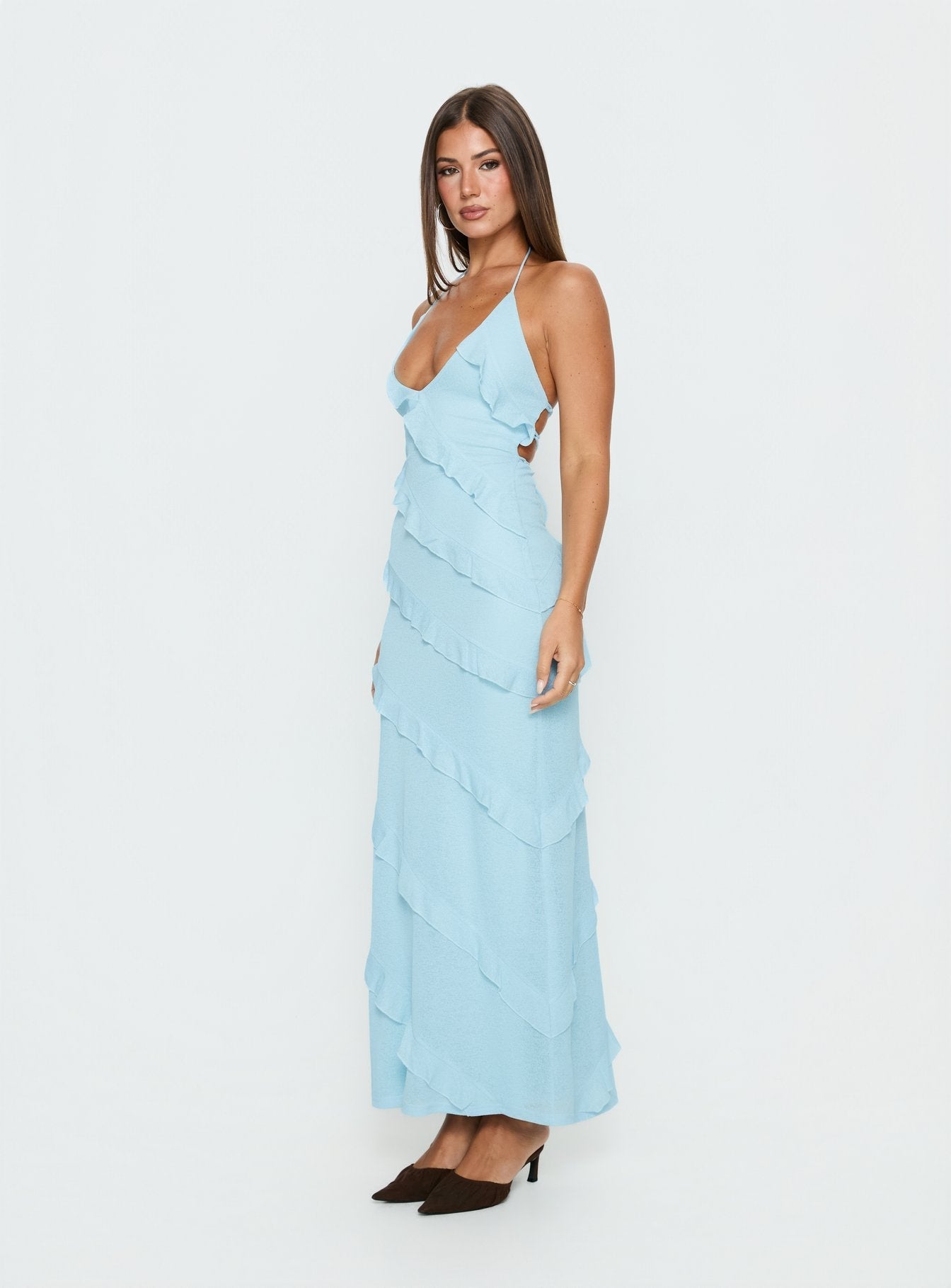 Adesta Frill Halter Maxi Dress Blue