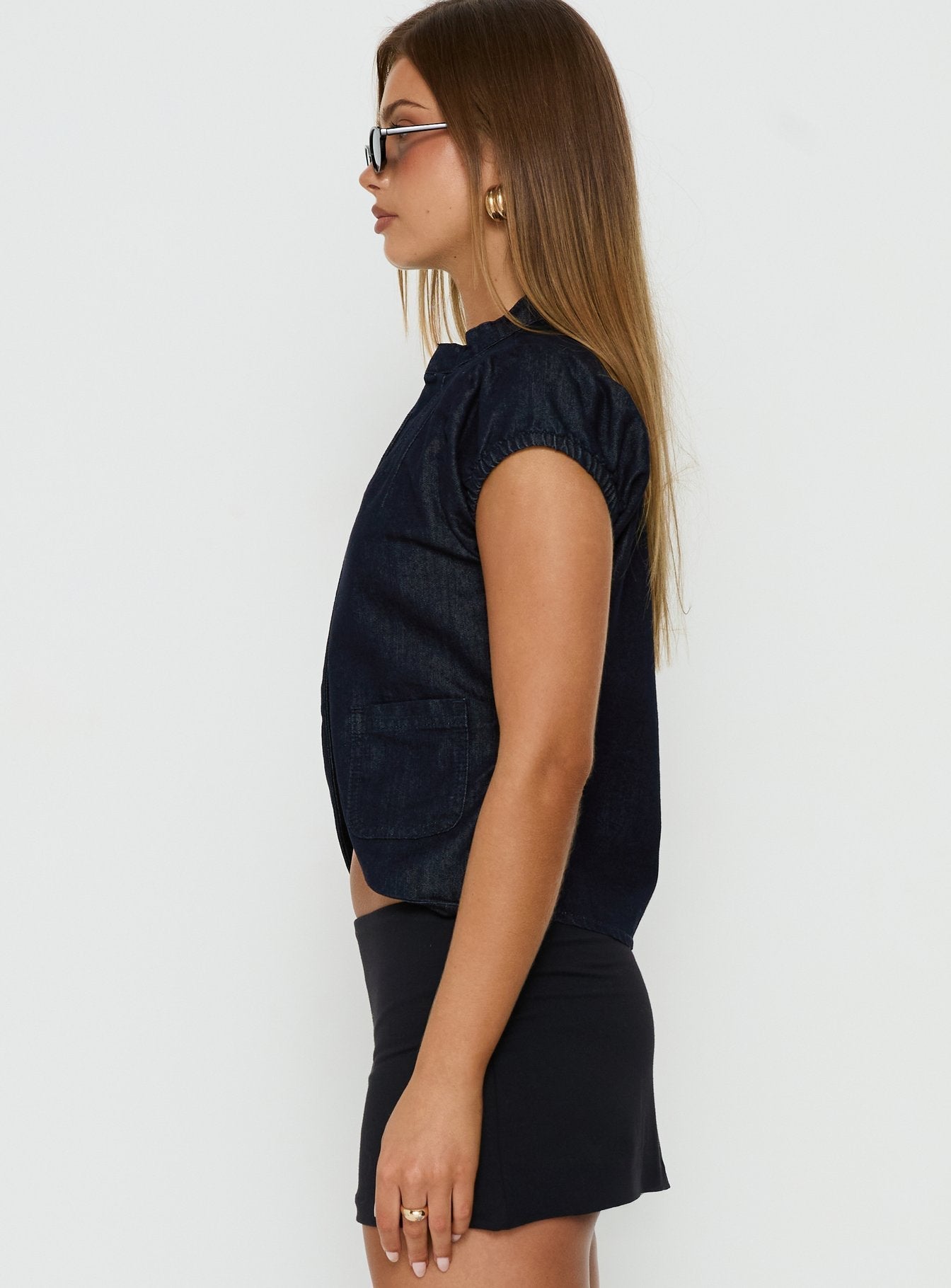 Alnira Cap Sleeve Denim Top Indigo