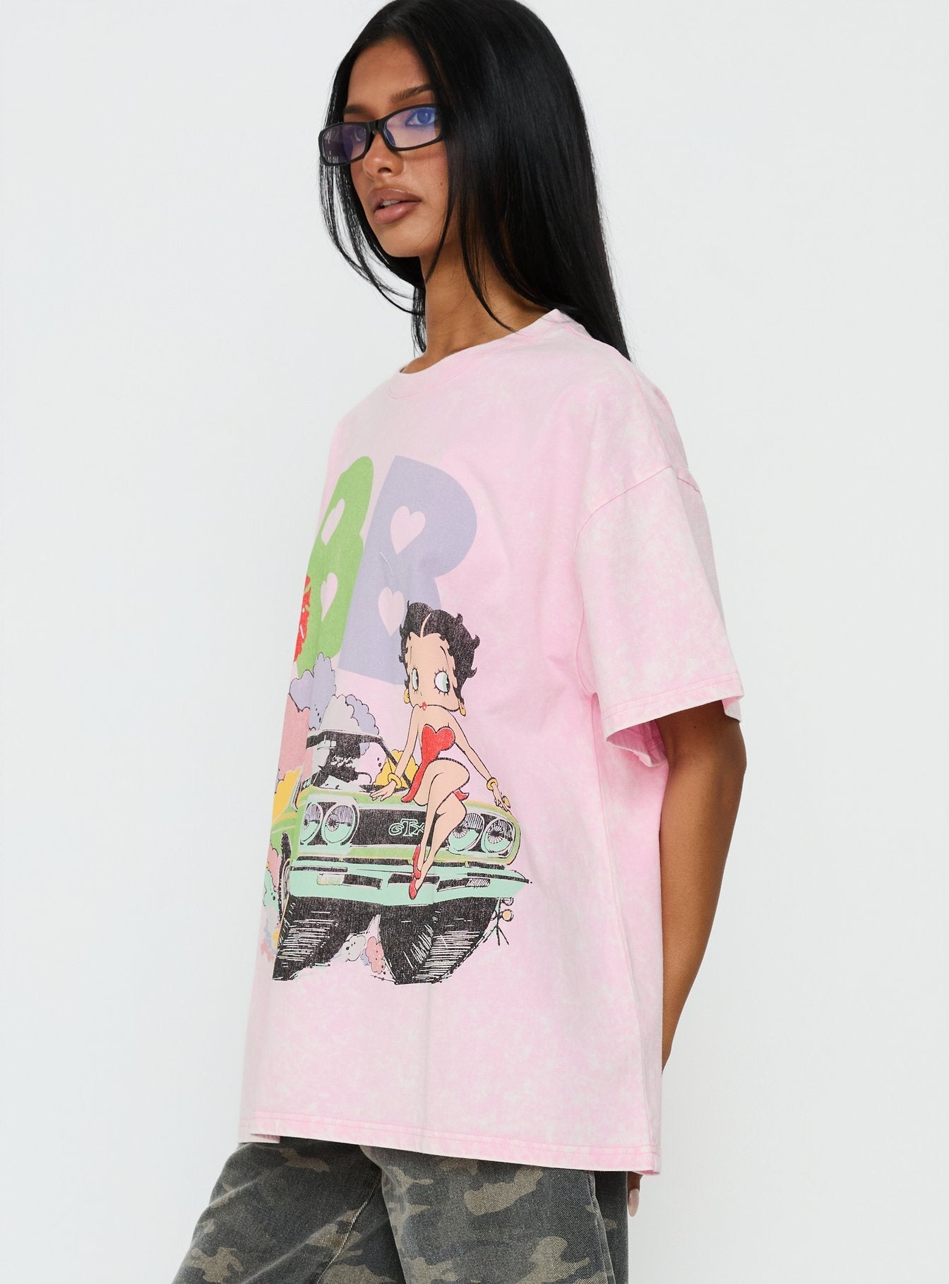 Betty Boop Speedracer Oversized Graphic Tee Washed Pink