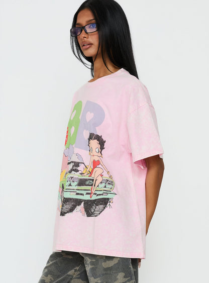 Betty Boop Speedracer Oversized Graphic Tee Washed Pink