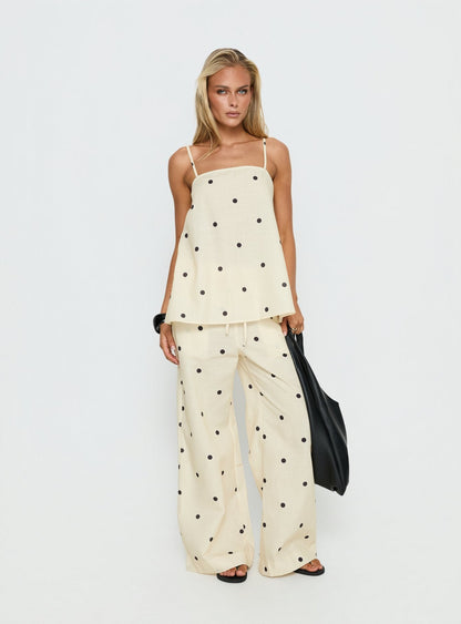 Bellara Tie Waist Pants Yellow Polka
