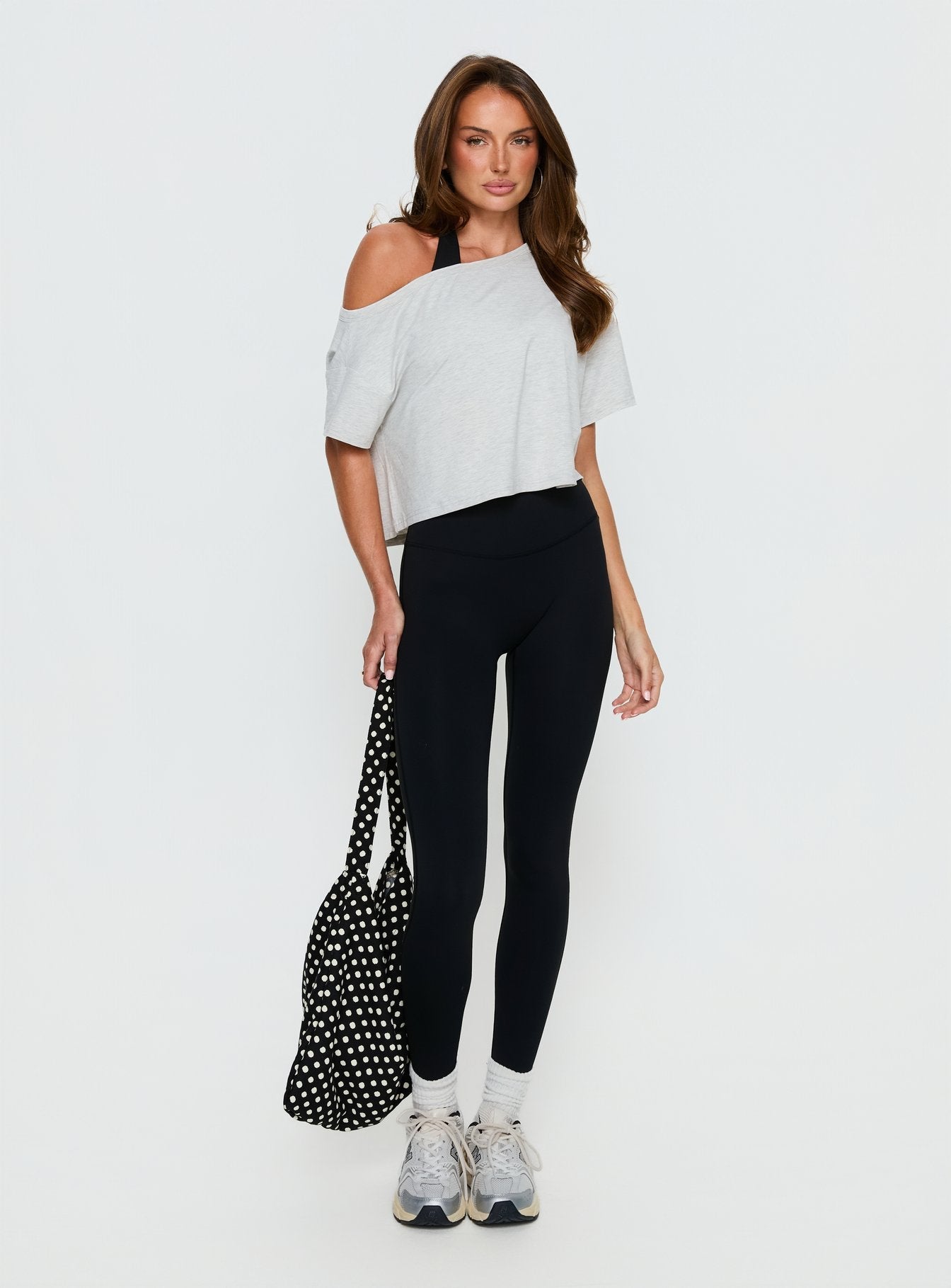 Bailea Off Shoulder Cropped Tee Grey Marle