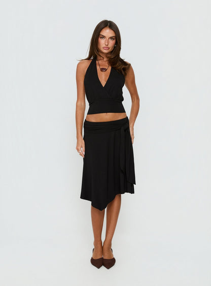 Arabele Halter Wrap Top Black