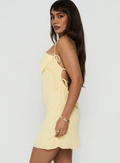 Ariann One Shoulder Low Back Mini Dress Yellow