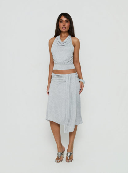 Adreana Halter Jersey Top Grey Marle