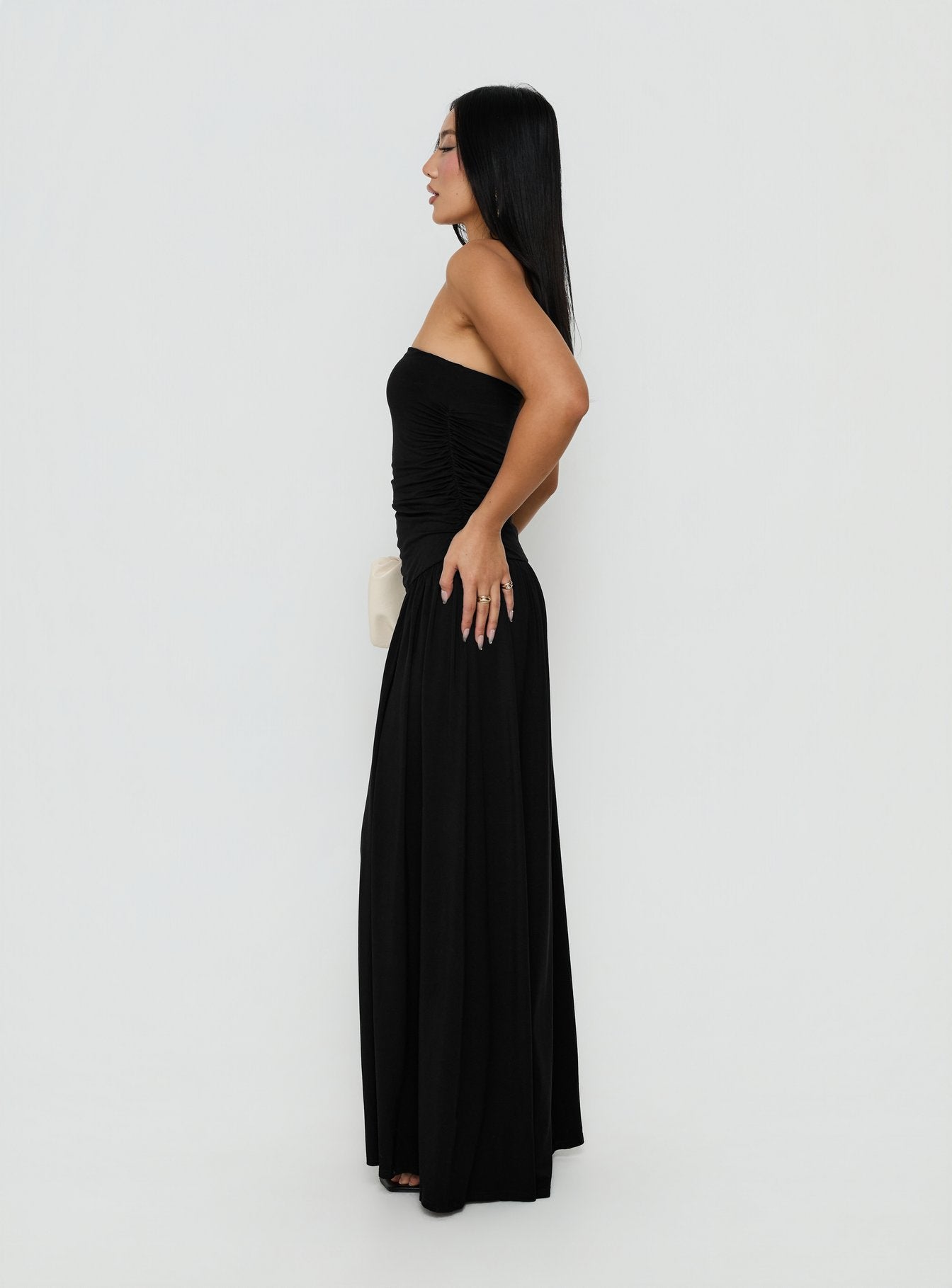 Adalisa Strapless Ruched Maxi Dress Black