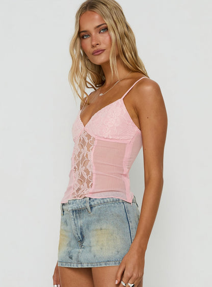 Andris Lace Detail Cami Top Pink