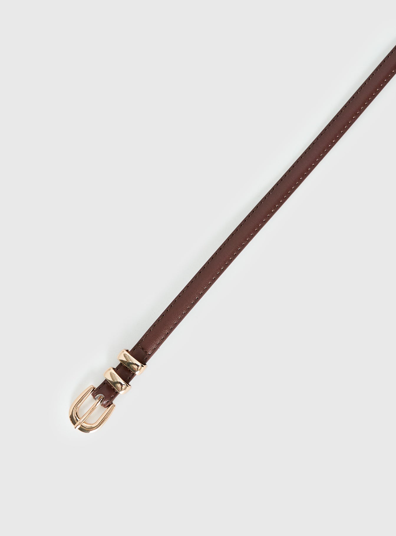 Antilles Faux Leather Micro Belt Brown / Gold